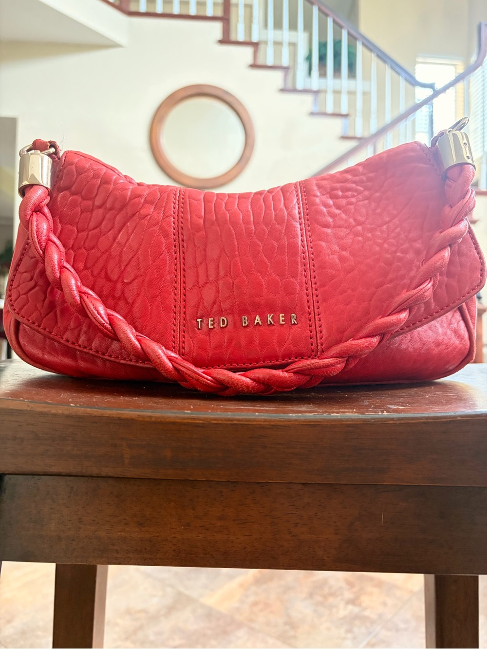 💋Ted Baker Red Braided-Handle Shoulder Bag